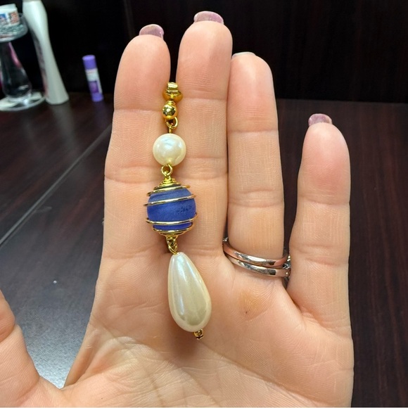 Avon Fashion Drop Collection Gold and Blue Drop clip  Earrings NIB vintage 1993 - Picture 5 of 6